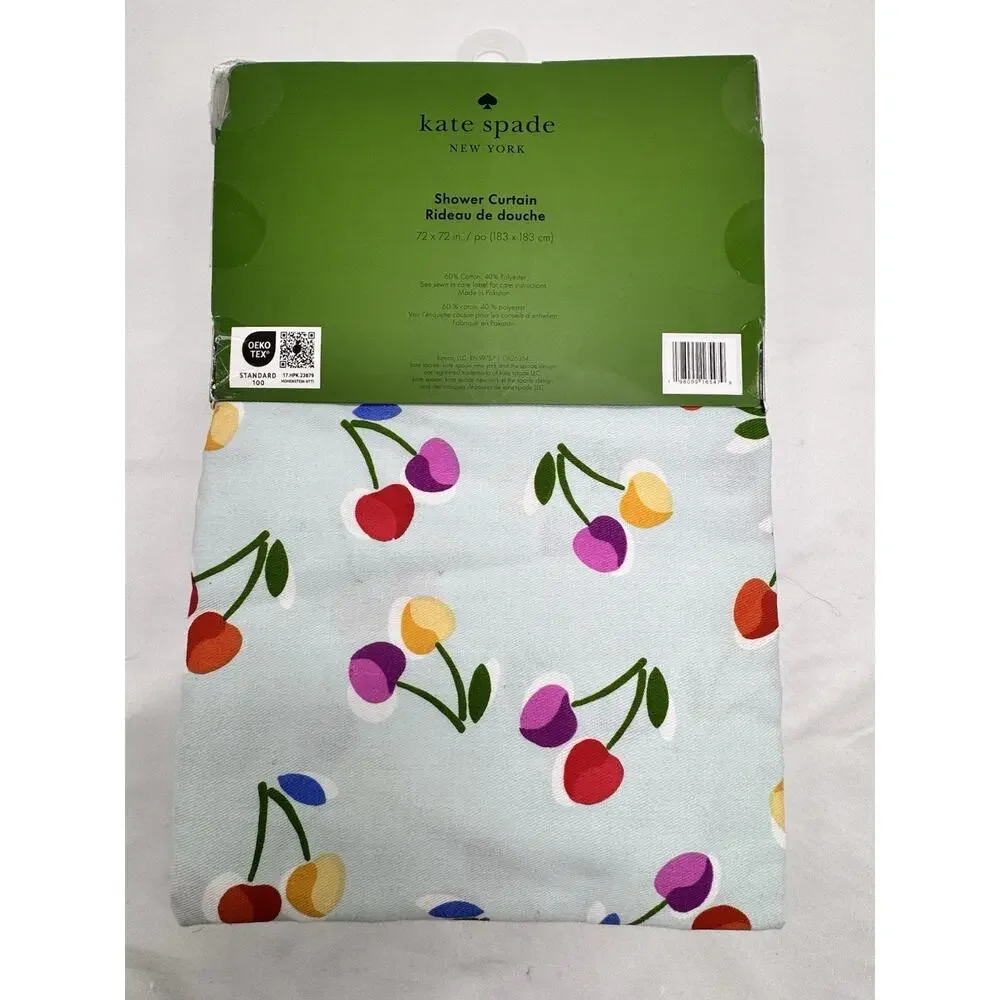Kate Spade New York Blue Multi Color Cherries Fabric Shower Curtain Rainbow